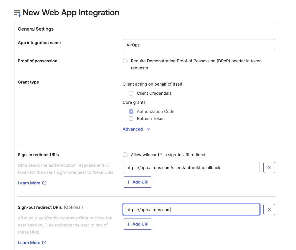 Configure Okta assignments for the AirOps application